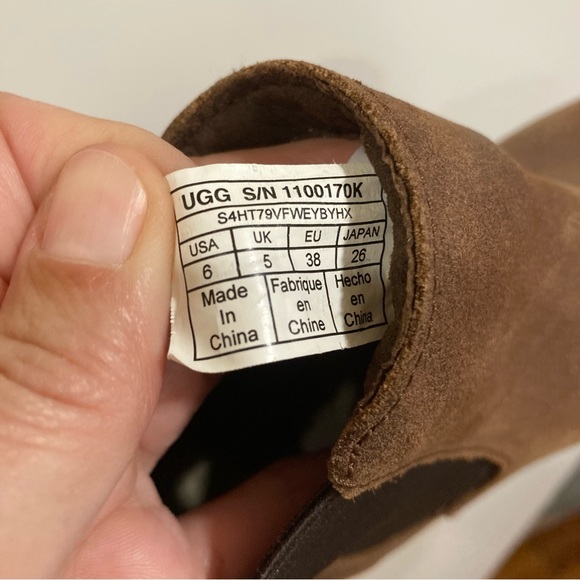 UGG Calum leather Chelsea boots sz 6 big kids ankle nubuck sherpa wool 1100170K - Picture 4 of 13